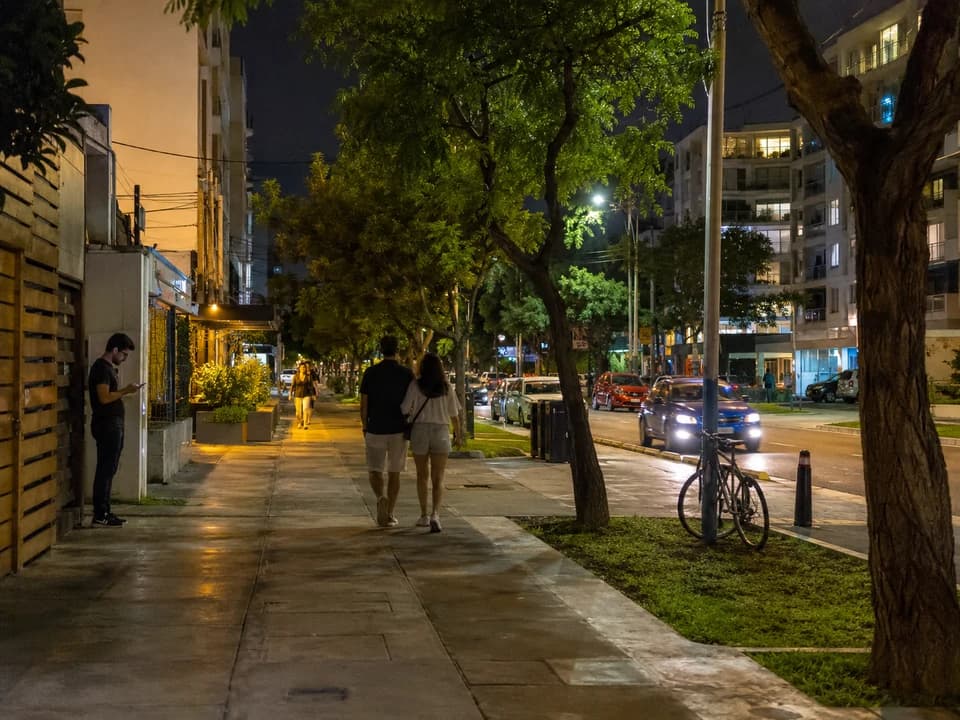 利马晚间散步与街区灯光